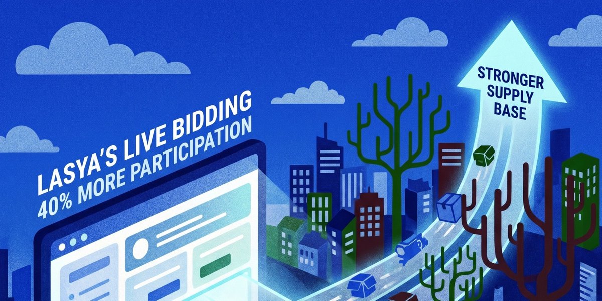 SettylCorp's tweet photo. Manual RFQ: 3–5 vendors.
Lasya Live Bidding: all qualified vendors.

Result: 40% more supplier participation.

More competition → lower prices.
Always. https://t.co/L6HHdygqLm #Procurement #LasyaAI https://t.co/jsBl6eXlrt