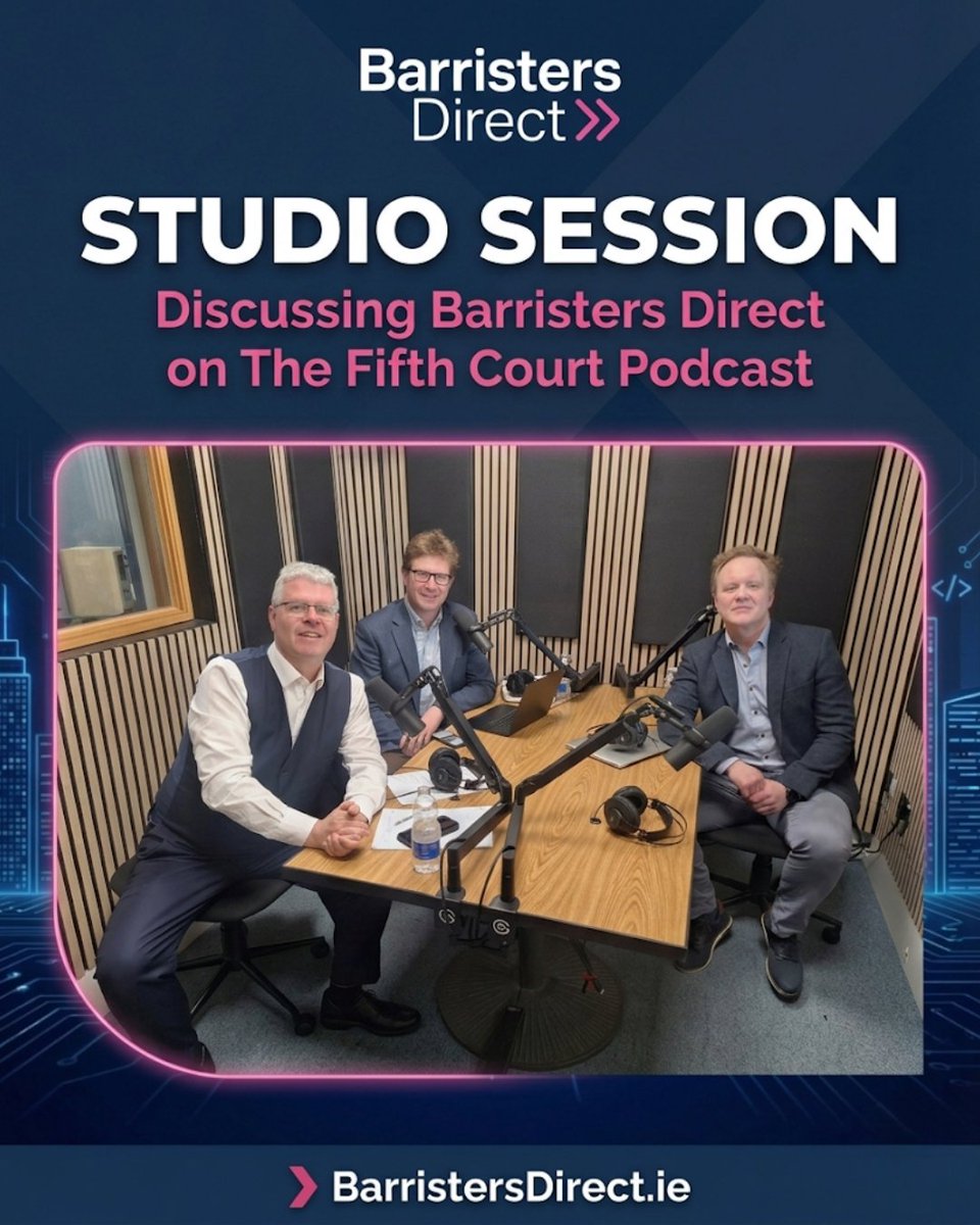 BarristersD's tweet photo. Great session recording with 🎙️ The Fifth Court podcast last week. Peter Shanley joined hosts Mark Tottenham BL and Peter Leonard BL for a wide-ranging discussion about Barristers Direct and the changing landscape of legal access in Ireland.

Keep an eye out for the broadcast on  ▶️ https://t.co/A8PAQQyvI1. 

#Podcast #IrishLaw #Barrister #LegalOps