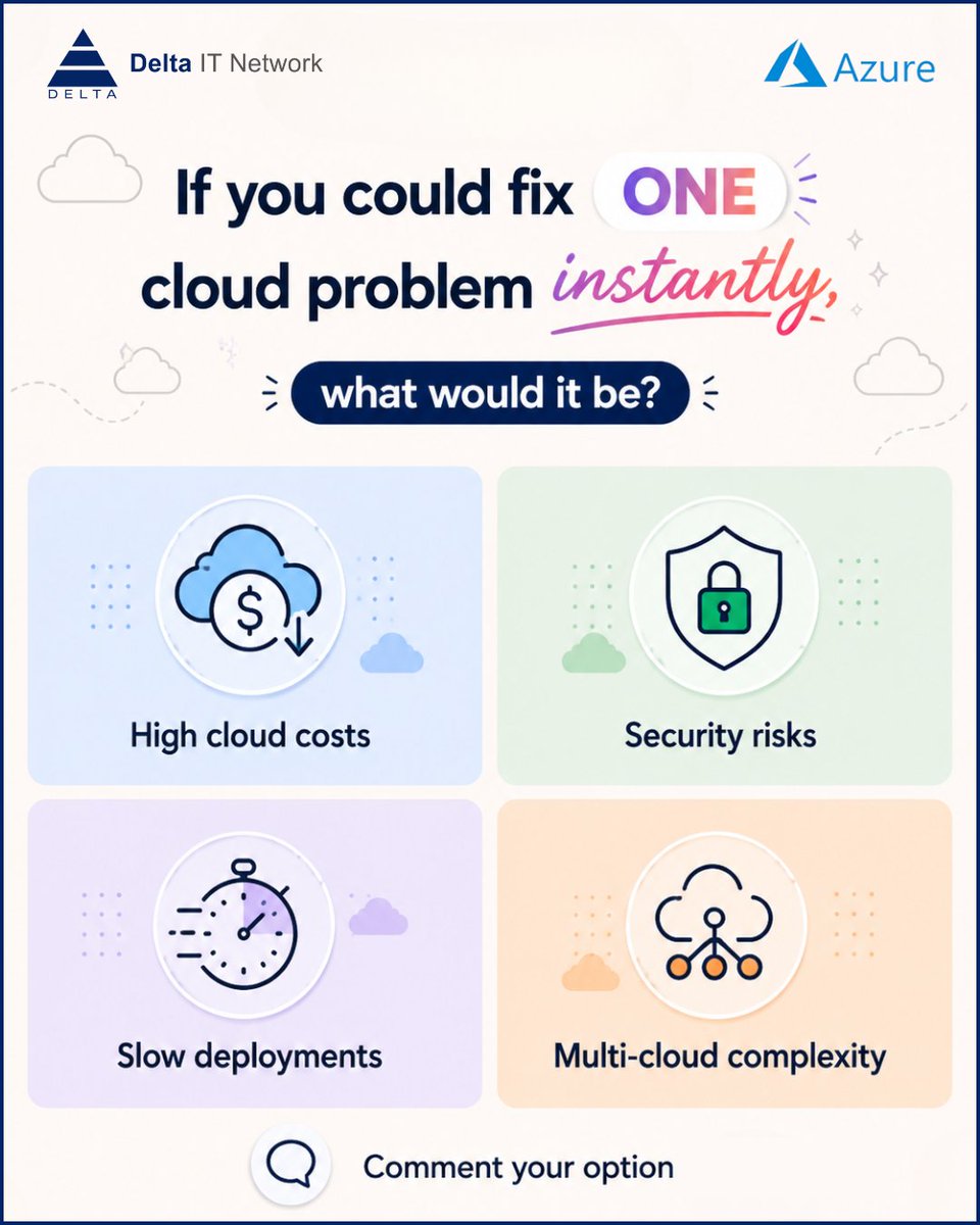DeltaITNetwork's tweet photo. 𝐈𝐟 𝐲𝐨𝐮 𝐜𝐨𝐮𝐥𝐝 𝐞𝐥𝐢𝐦𝐢𝐧𝐚𝐭𝐞 𝐎𝐍𝐄 𝐜𝐥𝐨𝐮𝐝 𝐜𝐡𝐚𝐥𝐥𝐞𝐧𝐠𝐞 𝐨𝐯𝐞𝐫𝐧𝐢𝐠𝐡𝐭, 𝐰𝐡𝐚𝐭 𝐰𝐨𝐮𝐥𝐝 𝐢𝐭 𝐛𝐞?

Curious to know what’s impacting teams the most right now 👇
#CloudComputing #CloudStrategy #DevOps #MultiCloud #CloudSecurity https://t.co/GeGOC59uxn