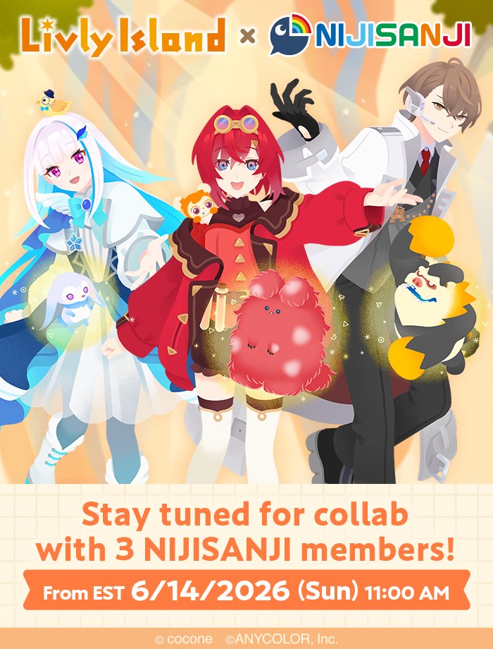 livlyisland_en's tweet photo. ＼Collab Coming Soon!／
 
Joint research with NIJISANJI VTubers Lize Helesta, Ange Katrina, and Kagami Hayato is coming your way🧪

Starting from【EST 6/14 (Sun) 11:00 AM】
Stay tuned!
https://t.co/FuQSJXlaFC

#LivlyIsland
#NIJILivly https://t.co/RVL0Qu2L0I