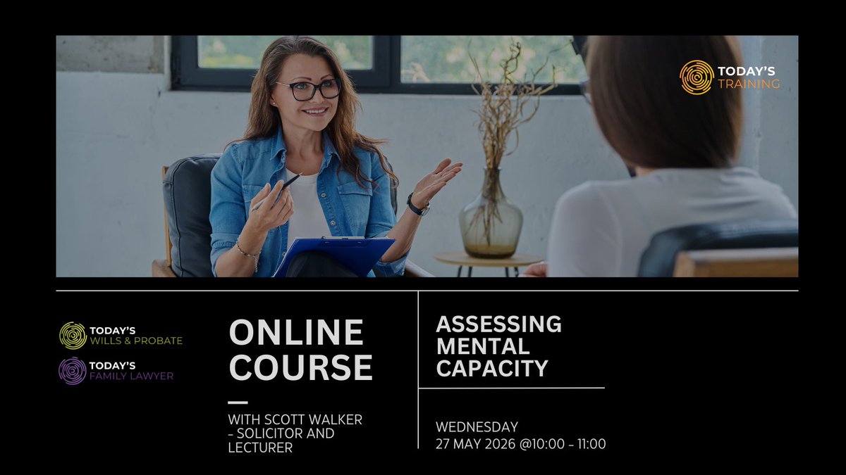 TWProbate's tweet photo. A quick reminder that our upcoming 𝗔𝘀𝘀𝗲𝘀𝘀𝗶𝗻𝗴 𝗠𝗲𝗻𝘁𝗮𝗹 𝗖𝗮𝗽𝗮𝗰𝗶𝘁𝘆 webinar is just around the corner.

🗓 𝗪𝗲𝗱𝗻𝗲𝘀𝗱𝗮𝘆 𝟮𝟳𝘁𝗵 𝗠𝗮𝘆 
⏰ 𝟭𝟬:𝟬𝟬 - 𝟭𝟭:𝟬𝟬𝗮𝗺 
📍 Live online

If you haven’t secured your place yet, now’s the time. This session will equip practitioners with practical tools, case‑based insight and a clear framework for approaching capacity assessments with confidence.

🔗 𝗦𝗶𝗴𝗻 𝘂𝗽 𝘃𝗶𝗮 𝘁𝗵𝗲 𝗹𝗶𝗻𝗸 - https://t.co/CrwfzNzKXD

#TodaysMedia #Law #OnlineLearning #Legal #LegalTraining #TodaysTraining