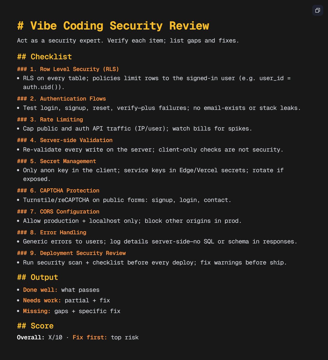 thechaicoder's tweet photo. Launching your SaaS this week?

Run this 10-step security review before you ship.

It is the exact checklist we have used across 25+ products to catch vulnerabilities before launch.

Security Audit = Secure SaaS

Bookmark this! https://t.co/Pak8iXTdSO