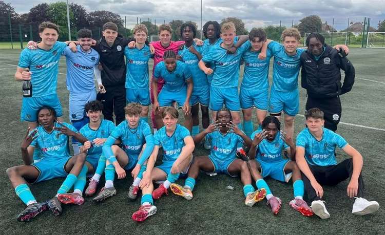 KentOnlineSport's tweet photo. The @DoverFCAcademy are celebrating after they became league champions: https://t.co/Dm8NUYeGaz https://t.co/rmDNsT9tTJ