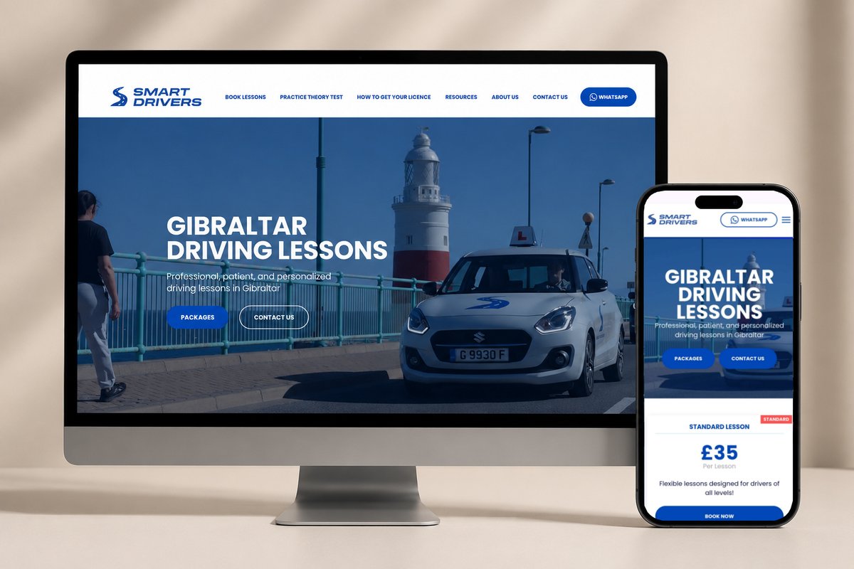 tigergibraltar's tweet photo. A new website for Smart Drivers #Gibraltar 

✅ Choice of driving lesson packages
✅ Integrated booking system
✅ Practise Theory Test page
✅ Modern, professional design https://t.co/zaTMxoItc8