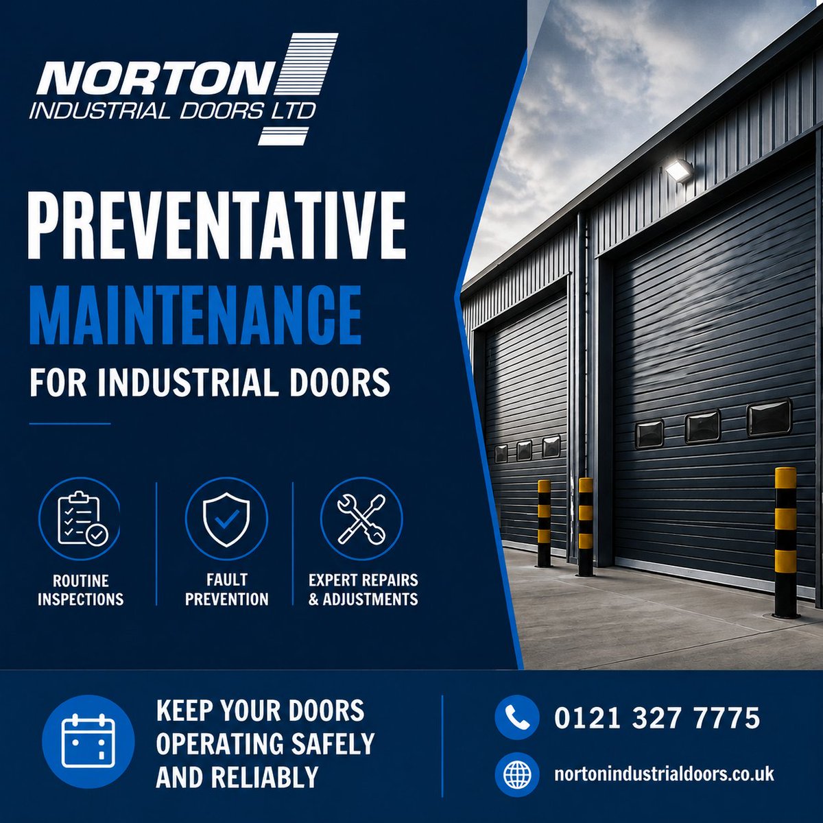 NortonDoors's tweet photo. 🚪 Planned preventative maintenance for industrial doors nationwide.

Reduce downtime, extend door life and help keep your site compliant and operating safely.

📞 0121 327 7775
🌐 https://t.co/YH6ftY2XM4

#industrialdoors #maintenance #NortonIndustrialDoors #Birmingham #UK https://t.co/hOjQvYHZaE