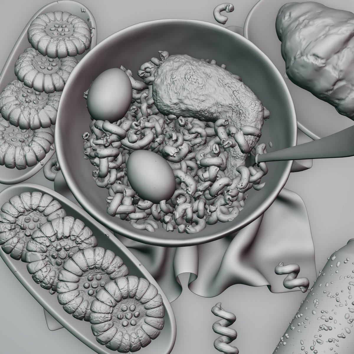 The_Genesis_0's tweet photo. My latest 3D Food art, made in Blender. "Macaroni and Yakgwa for after meals".
Macaroni is 100% procedurally made with Geometry nodes.
Yakgwa is a South Korean dessert suggested by @jipegalre.
What food would you like me to create next?
#3DFood #bl3D #blender3D #geonodes #3DArt https://t.co/3U6IbnitnL