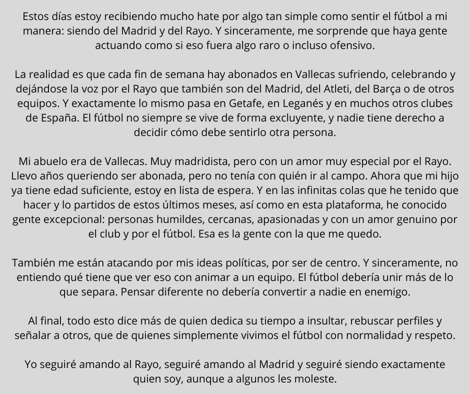 Vale ya de odio.
Vale ya de señalar, insultar y atacar a quien vive, siente o piensa diferente.
Nadie tiene derecho a decidir cómo debe vivir otra persona su vida, sentir el fútbol o pensar. El respeto debería estar siempre por encima de cualquier camiseta o ideología.