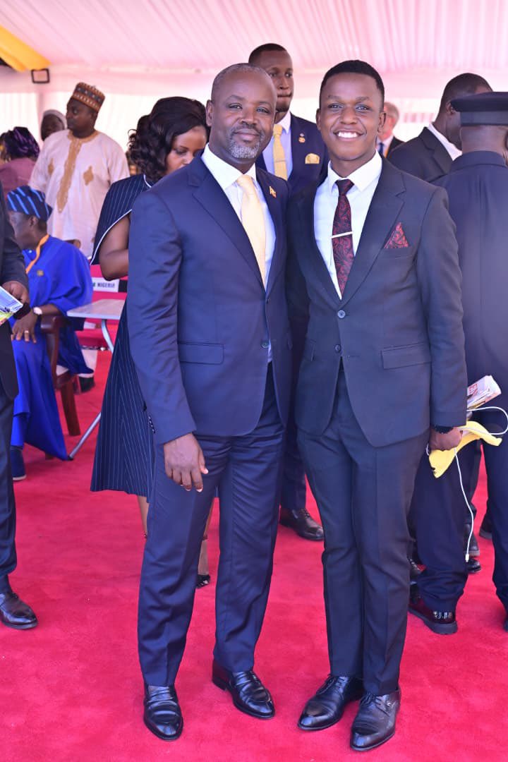 TrevisMuhwezi's tweet photo. It was an honor meeting the Rt.Hon. Deputy Speaker of the Parliament of Uganda @Thomas_Tayebwa during the swearing-in ceremony of H.E. the President of Uganda. Congratulations HE @KagutaMuseveni https://t.co/5MUoXUCLSr
