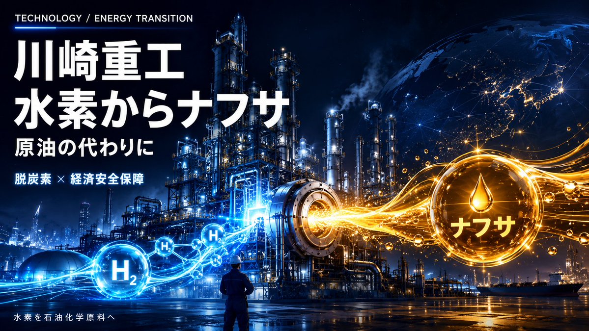 japan_nobunaga's tweet photo. イラン問題でナフサ不足。

インクまで足りなくなって、
ポテチの袋が白黒になる。

「え、そんな所まで原油に頼ってたの？」
って世界が気づいた瞬間に、

川崎重工が
 水素からナフサをつくる技術を提案。

ナフサは、
インク、包装、プラスチック、化学製品の入口。
つまり社会の“素材の血液”。

問題が見えた瞬間に、
未来の解決��を出してくる日本の技術者、
普通にかっこよすぎる。

原油を掘る時代から、
原料をつくる時代へ。
日本の重工業、まだまだ強い。

こういうニュースを見ると、
日本はまだ終わってないと思う。