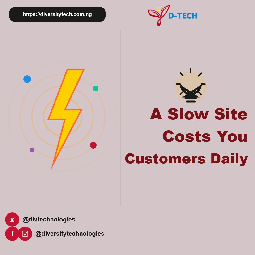 divtechnologies's tweet photo. If your website loads in more than 3 seconds, you're losing customers RIGHT NOW. D-TECH builds blazing-fast websites. Free audit? #WebPerformance #WebsiteSpeed #Nigeria https://t.co/DiexqAXhcN