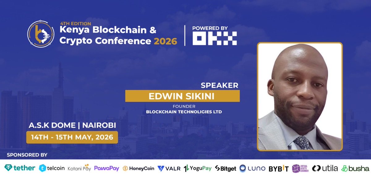 KBCC_01's tweet photo. We are excited to announce @edwinsikini1 as a speaker at KBCC 2026.

Edwin Sikini is the Founder & CEO of @LtdBlockchain and one of the leading voices driving blockchain education, digital asset security and Web3 innovation in Kenya and across Africa. With years of experience working at the intersection of blockchain, banking security, compliance and crypto risk management, Edwin continues to play a key role in shaping conversations around the future of digital finance. 

He has contributed to major industry discussions around virtual asset regulation, digital asset adoption and crypto risk frameworks, while also working closely with institutions and policymakers on the future of blockchain innovation in Africa. 

You cannot afford to miss this!

Come connect with him! 
Register: https://t.co/dEPJC7lLmC

🗓️14-15th May 2026 
📍A.S.K Dome, Nairobi

#KBCC2026 #Stablecoins #Payments