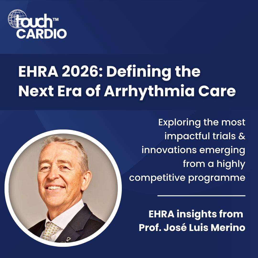 touchCARDIO's tweet photo. 📢 EHRA 2026: Defining the next era of arrhythmia care ⚡

EHRA 2026 showcased major advances across electrophysiology, from evolving ablation technologies to next-generation pacing strategies and new approaches to sudden cardiac death prevention.

In this expert perspective, Prof. José Luis Merino highlights some of the most impactful late-breaking trials presented at the congress, exploring how emerging evidence may influence clinical decision-making across arrhythmia management.

Key themes include advances in pulsed field ablation, conduction system pacing, implantable device innovation and increasingly personalised approaches to risk stratification and therapy selection.

Read more: https://t.co/s1yB0rzcT6

#EHRA2026 #Cardiology #Electrophysiology #Arrhythmia #HeartRhythm #ClinicalResearch