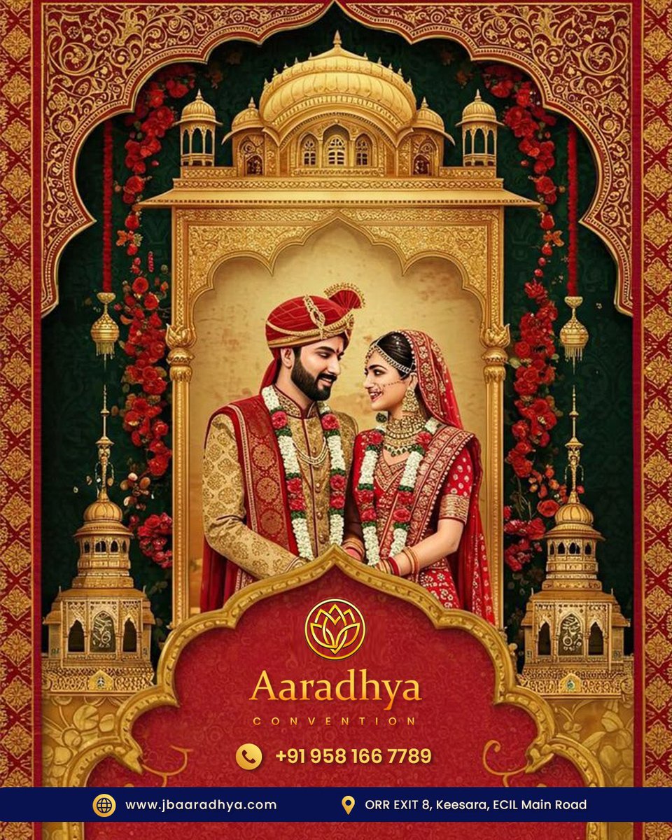 JBAaradhyaCC's tweet photo. Royal vibes, timeless traditions, and unforgettable celebrations 👑✨

A wedding deserves more than just a venue — it deserves grandeur, elegance, and memories that last forever ❤️

#AaradhyaConvention #RoyalWedding #HyderabadWeddings #LuxuryVenue https://t.co/LaVsz5QkOv