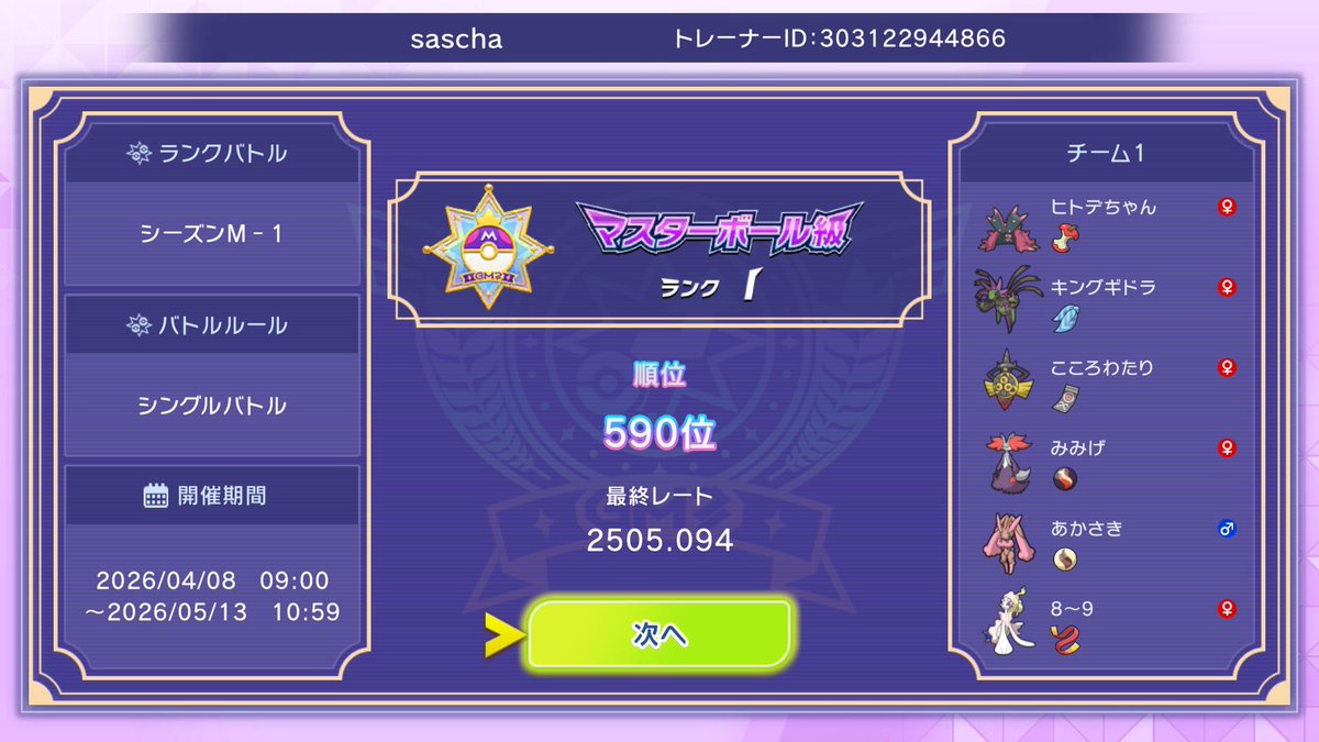 5ascha_poke's tweet photo. 最終590位
悔しいけどレート2500の数字は素直に嬉しい
また頑張ります https://t.co/cGDoz3pYS7