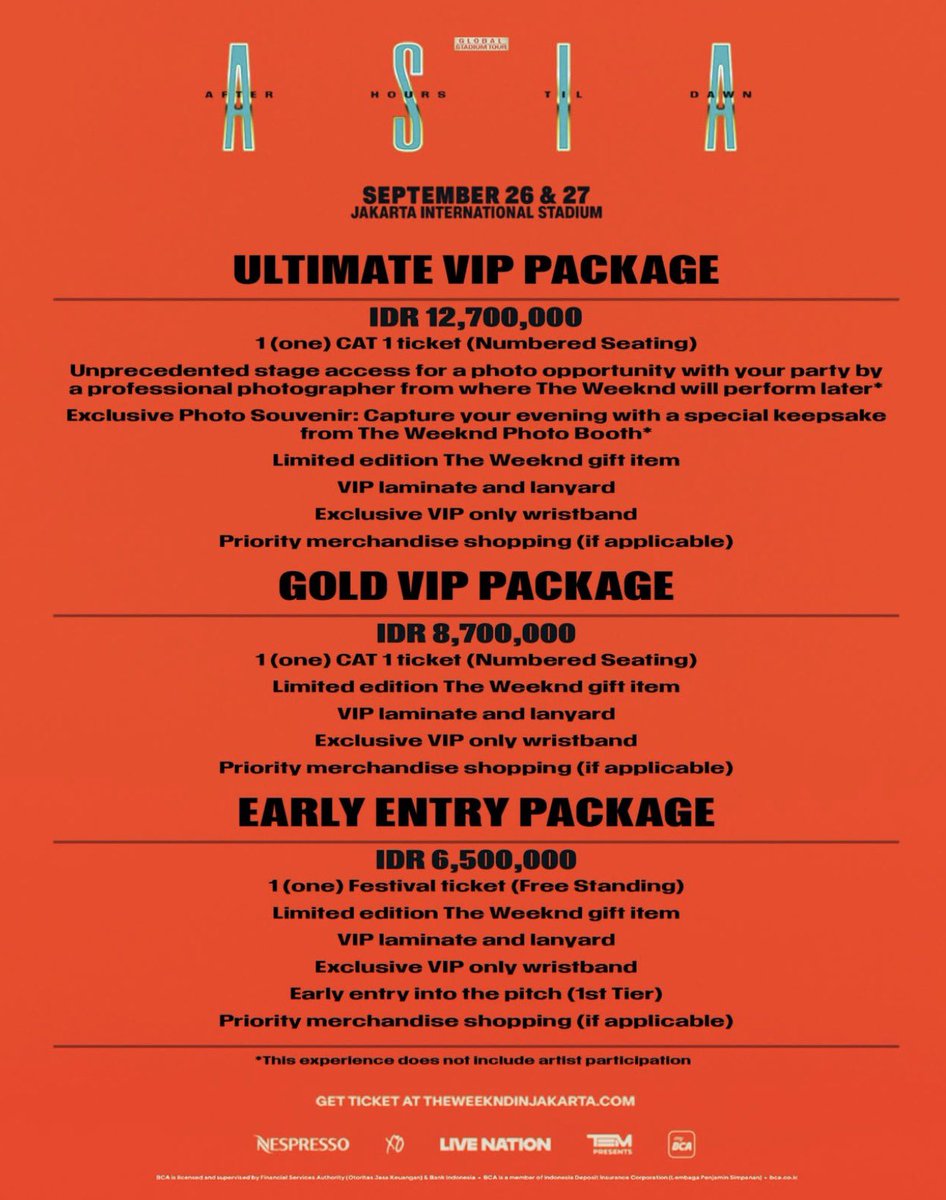 nadyajaneet's tweet photo. OPEN JASTIP TIKET THEWEEKND ASIA TOUR in JAKARTA ✨ Harga nya cucok sih ya guys 😅 tapi buat yang mau mau aja , jastip open di area BCA PRESALE &amp; GENERAL ONSALE ya guys 🎉 slot untuk war antrian &amp; pake data sendiri nya juga sisa 2 slot yakk ‼️ https://t.co/aZvKx4FT4g