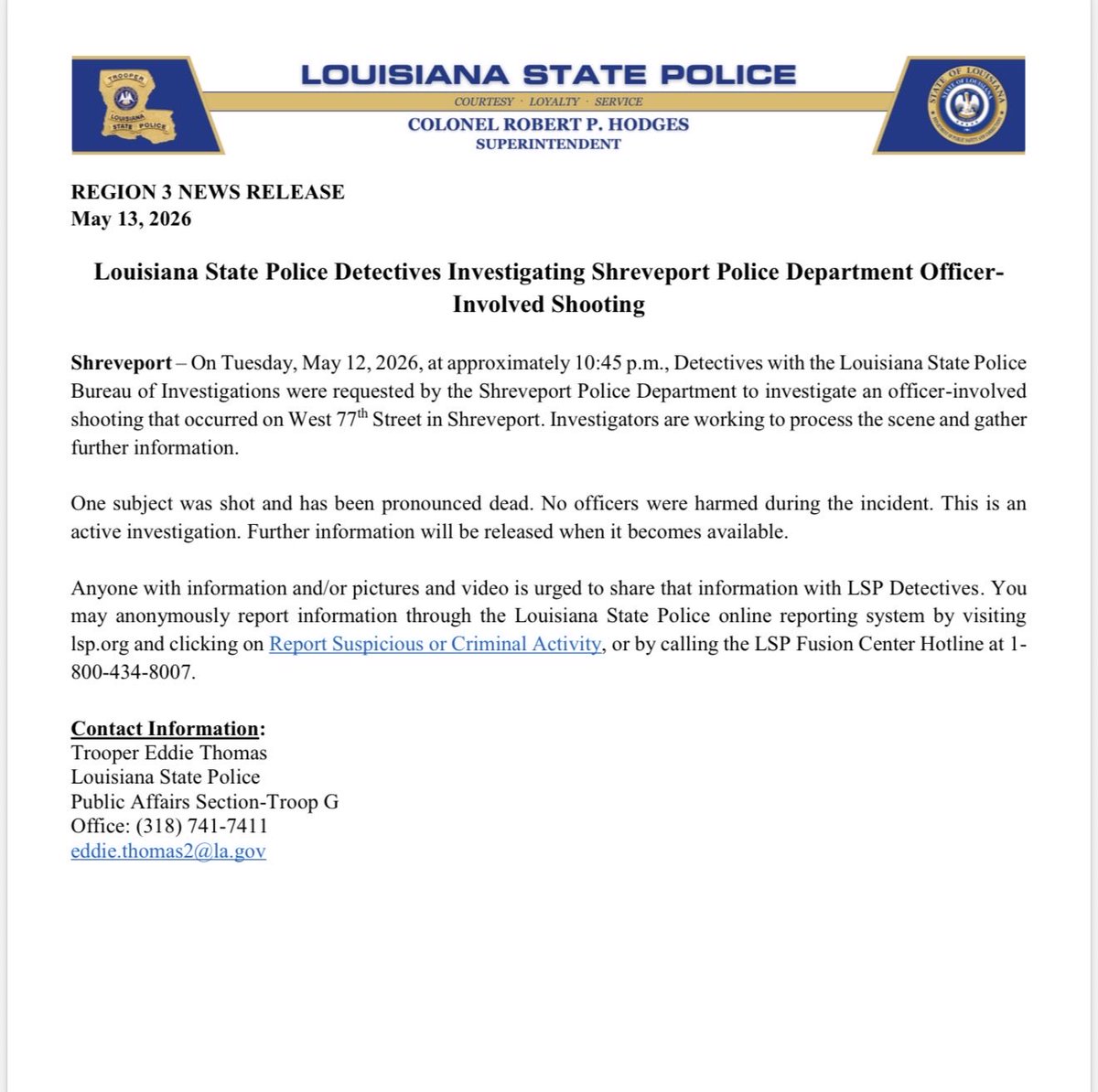 LA State Police tweet media