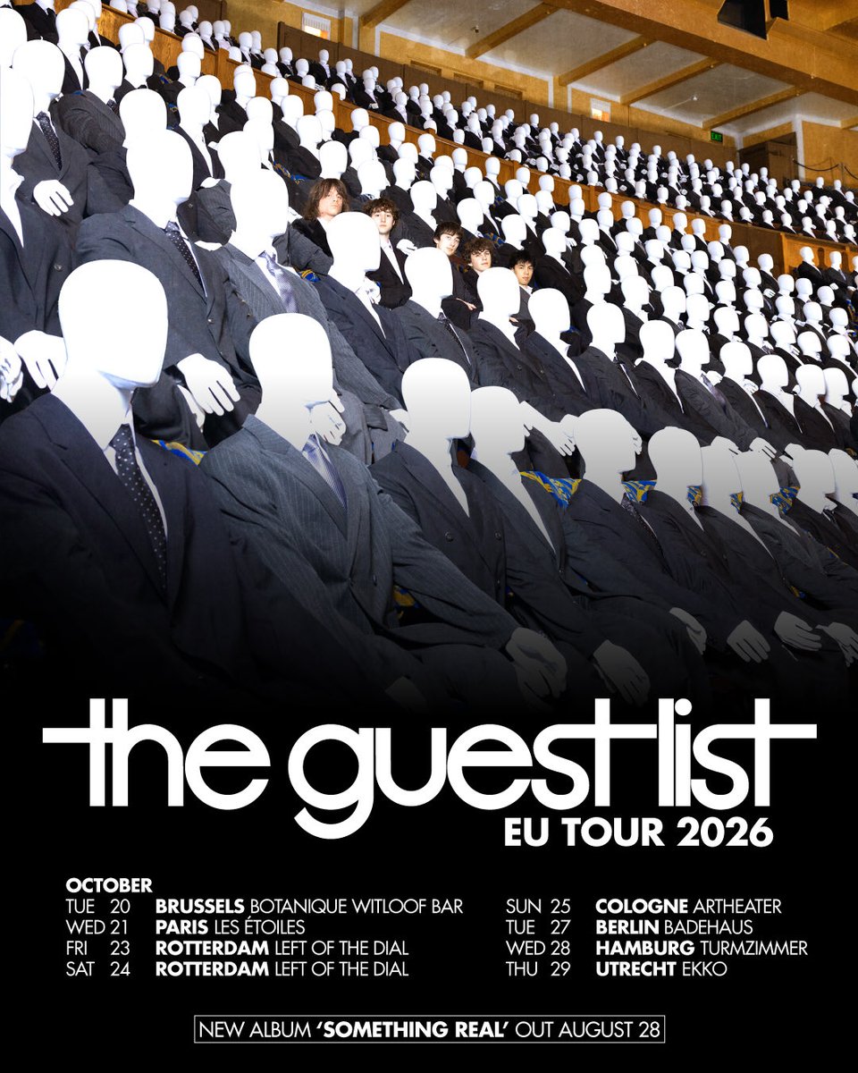theguestlistmcr's tweet photo. EUROPE. 

We play Brussels, Paris, Rotterdam, Cologne, Berlin, Hamburg and Utrecht as part of our 'something real' tour later this year.

Presale tomorrow from 10am. 
Signup for it here: https://t.co/3vu9x0rNN1
General sale 10am Friday.

We can't wait for this.

TGL https://t.co/9FgBnVkEmg