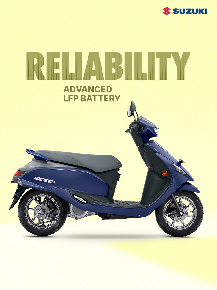 suzuki2wheelers's tweet photo. The LFP battery of the Suzuki e-ACCESS delivers longer life and dependable performance every day.
#SuzukiIndia #SuzukiMotorcycle #eACCESS https://t.co/SMZM43TeHl