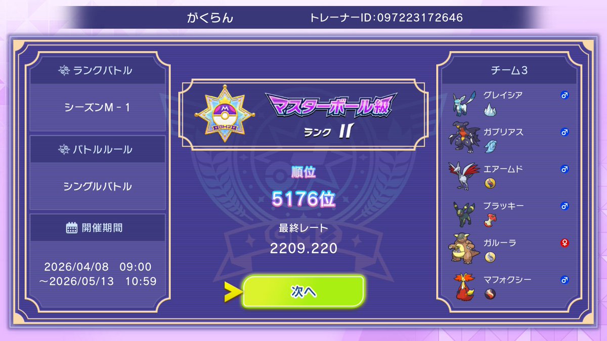 gkrn471's tweet photo. 最終はこんな感じでした。
グレイシア外すと連敗したのでグレイシアは必須です。
#NintendoSwitch #ポケモンチャンピオンズ #ポケチャン https://t.co/4YYMhPADl5