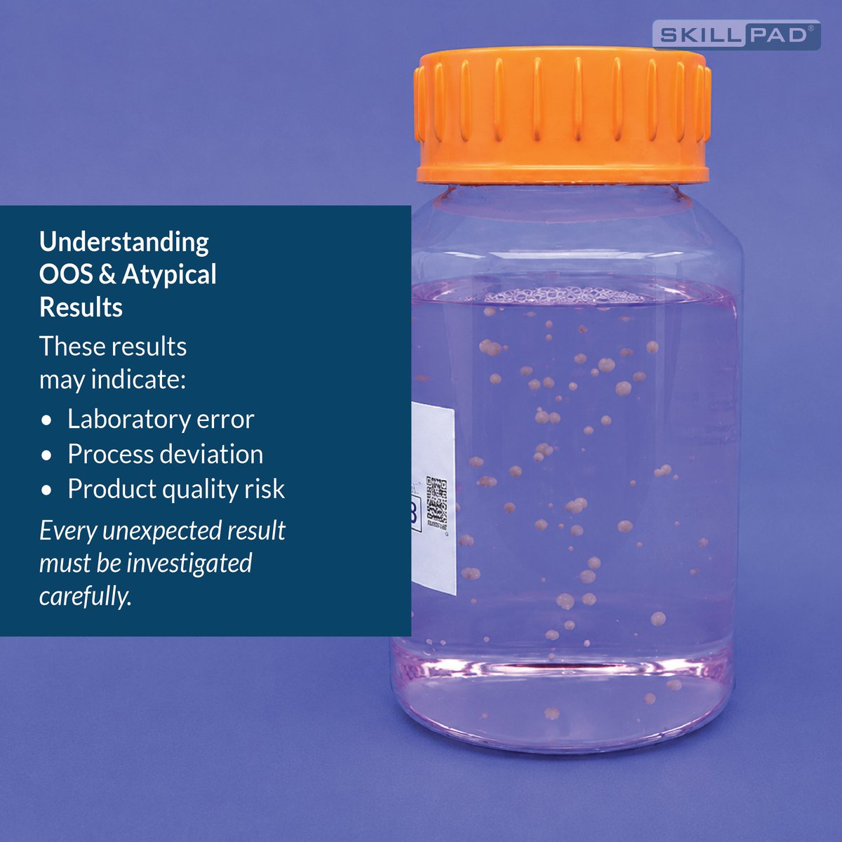 Skillpadcom's tweet photo. What happens when a laboratory result falls outside specification?

Out of Specification (OOS) &amp; atypical results cannot simply be ignored, repeated until they pass, or treated as isolated events.

Explore our OOS training solution here: https://t.co/GYiRWK6rog

#pharma #biotech https://t.co/ykpyhYUVxr
