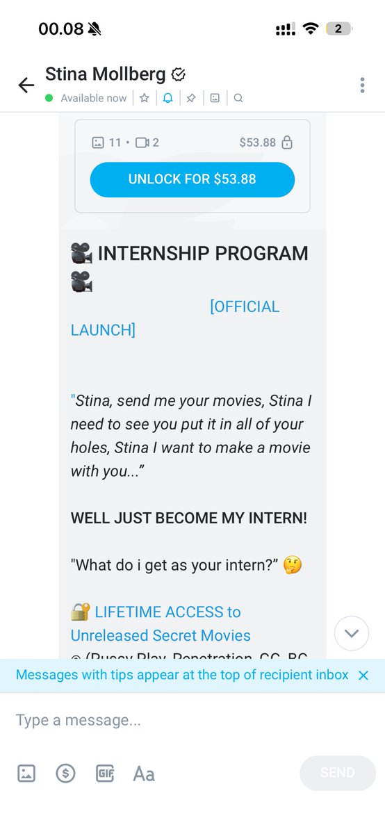 FinsubLoser26's tweet photo. 🚨 SCAM ALERT
@rosa_josefin + assistants are spamming “INTERNSHIP PROGRAM” messages.
Pay $53.88 and promises you can “make a movie with her” (have sex with her) + exclusive content.
Classic fake promises.
#ScamAlert #OnlyFansScams #danskonlyfans #onlyfansdanmark https://t.co/wrLrrQllmZ