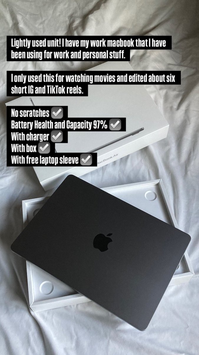 marcushero_'s tweet photo. Hi everyone! 👋🏻 

I’ll be selling my MacBook Air that I have purchased last year lang.

This is to financially recover from the assault and theft that happened last April.

Got it for PHP 63,000 selling it at a good price.

Badly need the help and money.

DM me please! 🥺 https://t.co/JIaJZQuloR