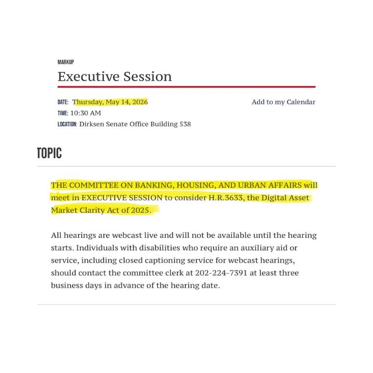 akikitter's tweet photo. 🚀TOMORROW IS THE MOST IMPORTANT DAY FOR CRYPTO IN U.S.

The U.S. Senate Banking Committee votes on the CLARITY Act tomorrow, May 14, the first comprehensive crypto regulation bill in U.S. history. 

It defines which crypto assets are regulated by the SEC and which by the CFTC. https://t.co/tTCyxf1PJK