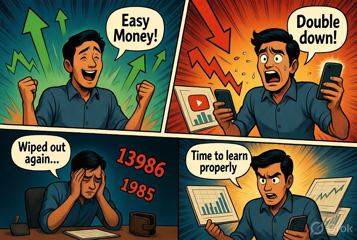 mystockedge's tweet photo. The Silent Killer in Indian Stock Markets

Last year, Rohan was flying high. Nifty at all-time highs, his portfolio up 40%. "Bhai, easy money!" he said.

Then came the correction. He doubled down on tips from YouTube "gurus". Averaged down. Ignored stop losses. 

Result? Wiped out 3+ years of savings in 4 months. 

Sound familiar? You're not alone. 

Most retail traders in India fail not because markets are rigged... but because no one taught them the RIGHT way. 

They chase tips. Trade on emotions. Treat markets like a casino. 

They watch 100s of free videos but still lose because there's no structure, no accountability, no mentor to call out their blind spots. 

We have seen this story repeat for 10+ years in the markets. 

The ones who survive? They treat trading like a profession. 

They master psychology. 

Understand multi-asset behavior. 

Learn risk management that actually works in Indian conditions. 

They have systems for stocks, options, commodities — not just one trick. 

And most importantly... they’re guided by someone who’s been through multiple market cycles. 

Not a faceless influencer. A real mentor. 

Rohan finally joined a structured 6-month mentorship. 

For the first time, he stopped gambling and started building. 

His trading journal improved. His confidence came back. Losses became learning. 

Today he’s trading with clarity. 

The truth is: Markets reward the prepared. 

If you’re tired of the same cycle — big wins followed by bigger losses, confusion, and self-doubt... 

There’s a better way. 

India’s Only Multi-Asset Trading Mentorship Program is now open. 

5000+ traders trained. Real curriculum. Live support. 6 months of hand-holding. 

Want the program details? Click the link below 👇
🔗 https://t.co/wSLpa6s3Fu

Let’s break the failure cycle together. 

#StockMarket #Trading #Investing