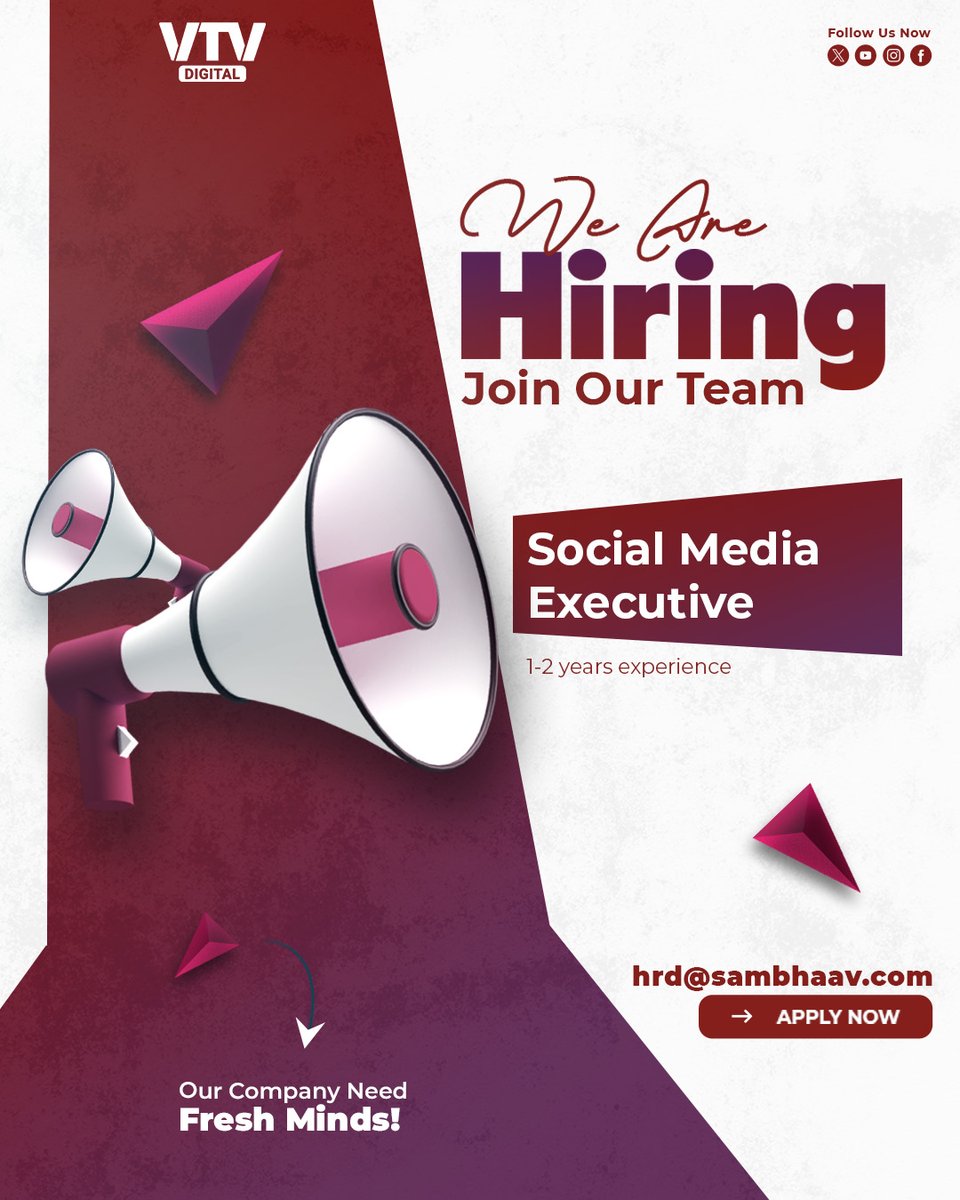 VtvGujarati's tweet photo. We’re hiring creative talent! Apply now | VTV Digital
#Hiring #Jobs #ApplyNow #CreativeJobs #Freshers #DigitalMarketing #Careers
#Ahmedabad #Gujarat #Ahmedabadjob #videoeditor #graphicdesigner #contentcrator #socialmedia #Fresherjob #jobinahmedabad #gujaratinews #VTVDigital https://t.co/DMOT4zyMHv