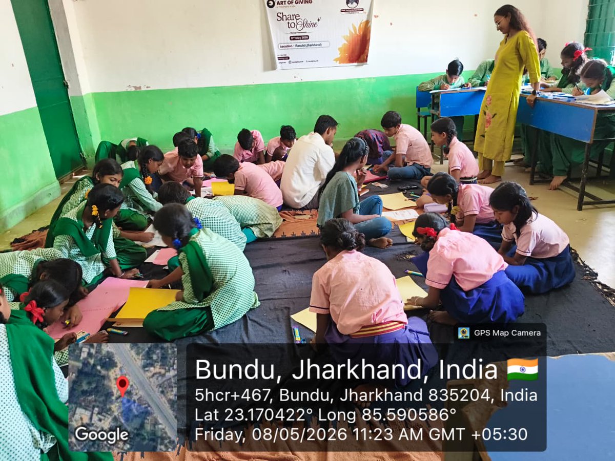 artofgiving_net's tweet photo. As part of the 13th International Day of Art of Giving celebrations, our AOG volunteers Mr. Anurag Kumar, Ms. Srishti Pathak, Mr. Tarun Kumar, and  ms. Sulekha Kumari organized a meaningful “Share to Shine” initiative at Rajendra Ashram Girls Middle School, Bundu, Ranchi.
Through thoughtful community participation and acts of kindness, the initiative inspired positivity, togetherness, and the spirit of humanity among students and the local community.
#ArtOfGiving #ShareToShine #AOG2026