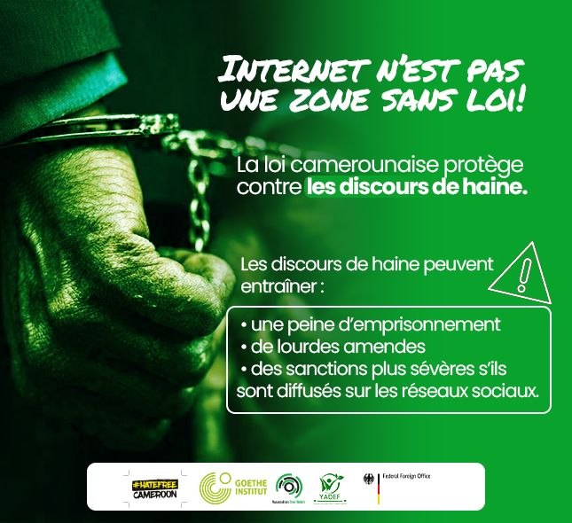 civic_watch's tweet photo. Internet n’est PAS une zone hors-la-loi

Ce que vous publiez peut avoir des conséquences réelles.

Au Cameroun, partager des discours de haine sur les rs peut entraîner la prison, lourdes amendes et de graves sanctions.

La liberté d’expression implique aussi des responsabilités https://t.co/DtClduVRPI
