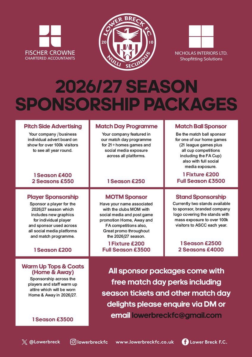 lowerbreck's tweet photo. 2026/27 Sponsorship Opportunities Now Available…As always a big push on these will be more than appreciated folks…🙏🏻❤️ https://t.co/j9cAVba2XS
