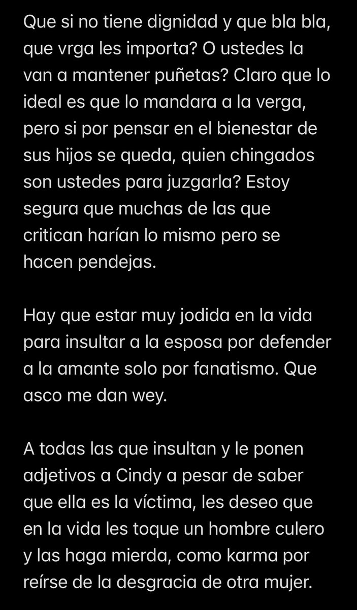 EnnaNH3's tweet photo. Hasta meterse con su físico comparándola con la amante. Hay que ser muy hijueputa en la vida neta. Me imagino que las que hacen eso tambien han de ser amantes y les maman los vatos casados.

Bien dicen que el peor enemigo de una mujer es otra mujer.

#LaMansionVip #lamansiónvip https://t.co/p9KBiuwwpn