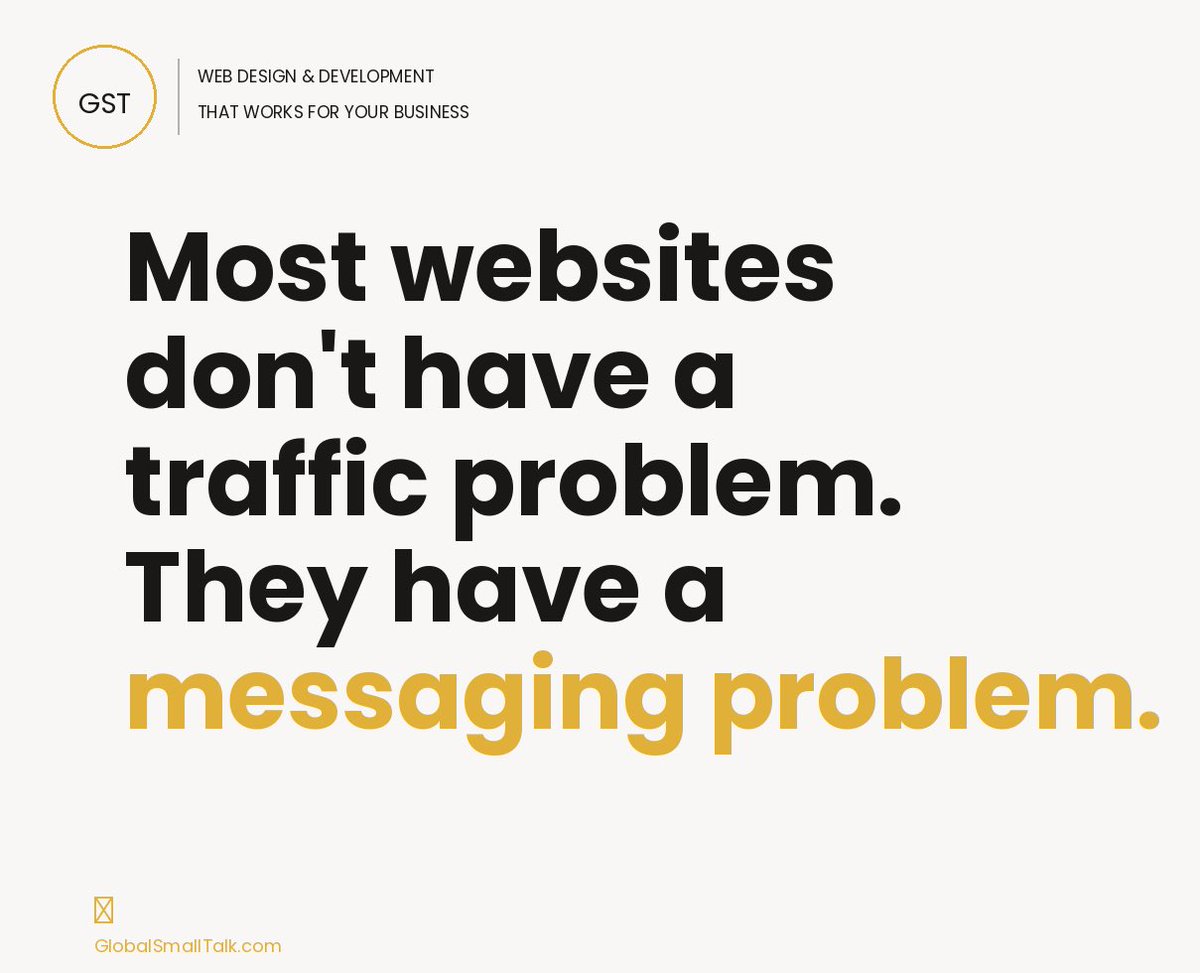GlobalSmallTalk's tweet photo. Most websites don’t have a traffic problem. They have a messaging problem.  

#Marketing #Messaging #WebDesign #BusinessGrowth #WebSite https://t.co/RtxibqJVVO
