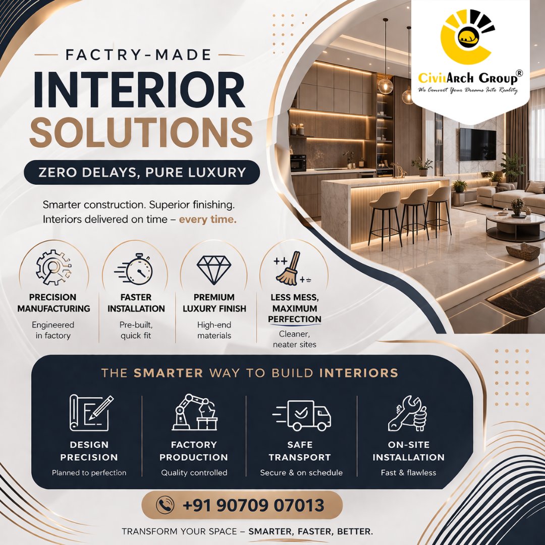 CivilArchgroup's tweet photo. The smarter way to build interiors. 🏭✨
Factory precision + safe transport + fast on-site installation = zero delays, pure luxury.
#FactoryMadeInteriors #ZeroDelaysPureLuxury #CiviArchGroup #SmarterFasterBetter #PrecisionManufacturing #DreamInteriorsDelivered https://t.co/PW0FR0dGtp