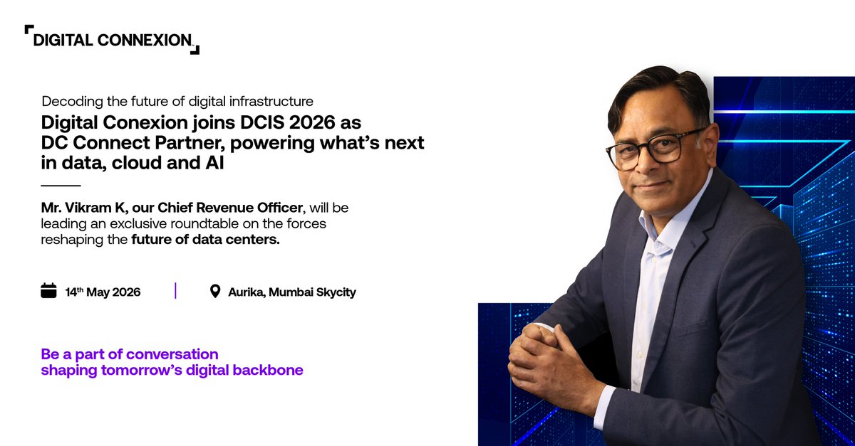D_Connexion's tweet photo. Enterprise AI investments are projected to hit $632B by 2028.

oin Vikram K, CRO at Digital Connexion, for an exclusive roundtable on AI infrastructure and next-gen data centers.

📍 Aurika, Mumbai Skycity | 14th May 2026
Schedule a meeting: https://t.co/7Jjc81OUhW https://t.co/8RchhIA6to