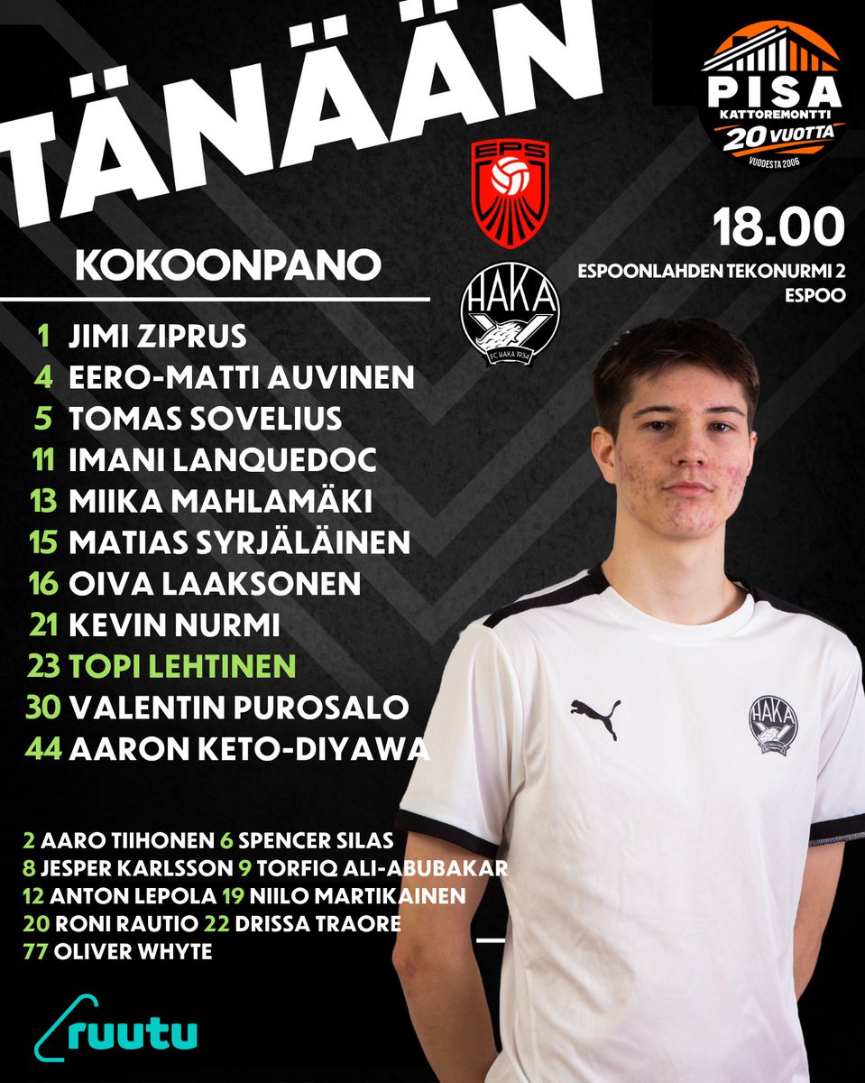FCHakaOfficial's tweet photo. FC Haka tänään 🔥🔥🔥

EPS - FC Haka kello 18.00 Espoonlahden Tekonurmi 2, Espoo ⚽️

Ottelu suorana Ruutu+

Avauskokoonpanon tarjoaa Pisa Kattoremontti 🧡

#fchaka #suomencup https://t.co/prh1YrC3qw