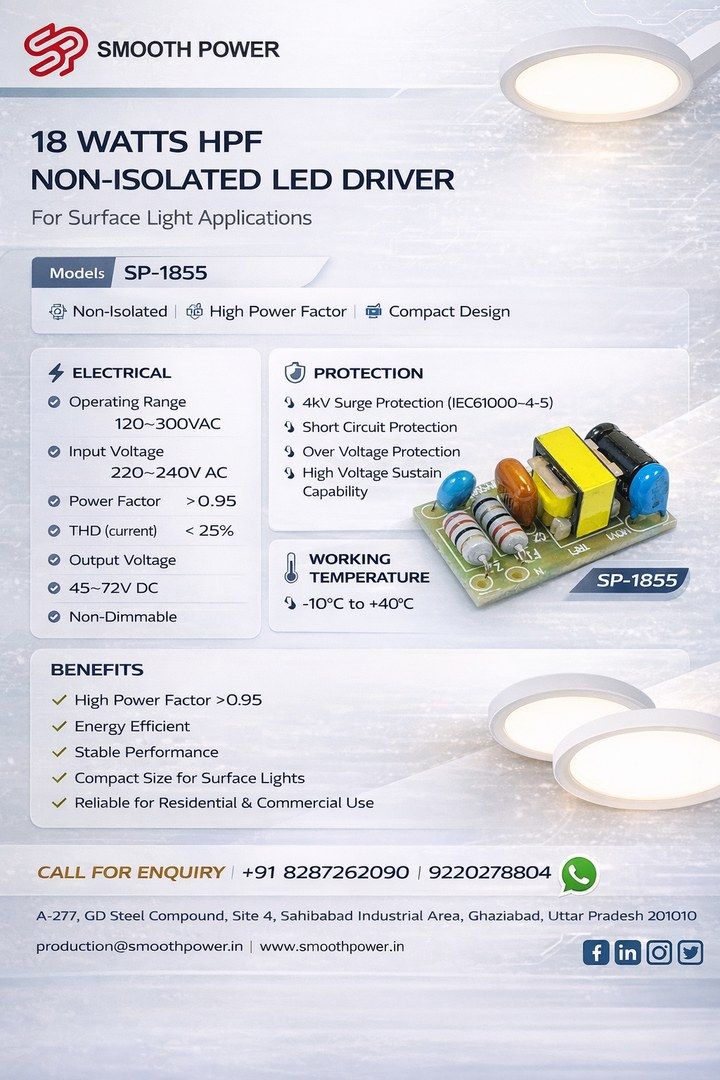smooth__power's tweet photo. Your LED ceiling lights just survived a 4kV power surge. Meet the SP-1855 — Smooth Power's non-isolated driver that handles electrical chaos so your fixtures don't have to. ⚡🛡️ #LEDDriver #SmoothPower #MadeInIndia

📞 Call us: 8287262090 | 9220278804 https://t.co/XNqgblhyo5
