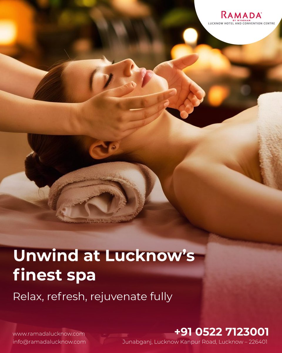 ramadalucknow's tweet photo. Escape the everyday &amp; surrender to pure bliss! Ramada Lucknow's world-class spa is your sanctuary of calm — where expert therapies, soothing aromas &amp; luxurious treatments melt every care away.
.
#RamadaLucknow #BestSpaLucknow #SpaDay #LuxurySpa #WellnessJourney #LucknowLife https://t.co/eYgL3qs4rv