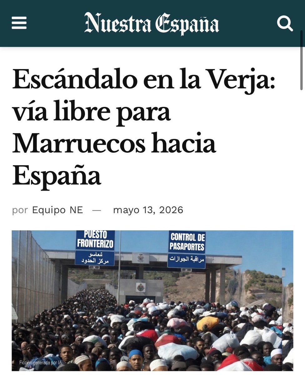 esnuestraespana's tweet photo. 🟥Paso fronterizo de Melilla en riesgo
Escándalo en la Verja: vía libre para Marruecos hacia España
👉https://t.co/dlkoNy0RIx
¡Síguenos!
#NuestraEspaña #Noticias #Opinión #Rabat #Imbroda #Melilla #Defensa #Ceuta #Melilla #Gibraltar #Verja #PedroSánchez #Marruecos #SoberaniaEspanola #Fronteras