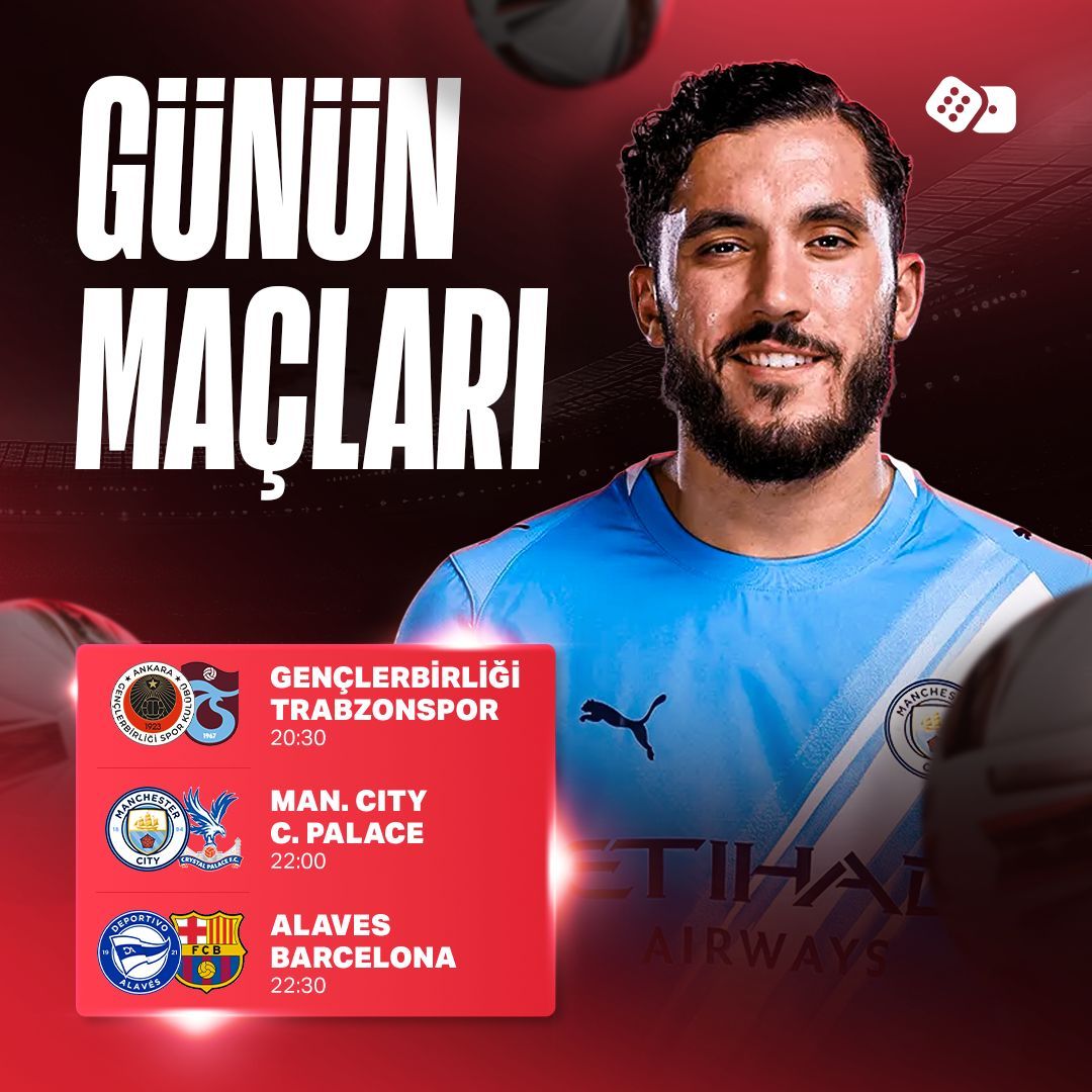 cfbresmi's tweet photo. 🔥 GÜNÜN MAÇLARI

⚽️ Gençlerbirliği 🆚 Trabzonspor
⚽️ Manchester City 🆚 Crystal Palace
⚽️ Alaves 🆚 Barcelona

✍️ Kritik maçları analiz ederek avantajlı oranlarla bültenin tadını çıkarabilirsiniz. https://t.co/njQqoOViWP