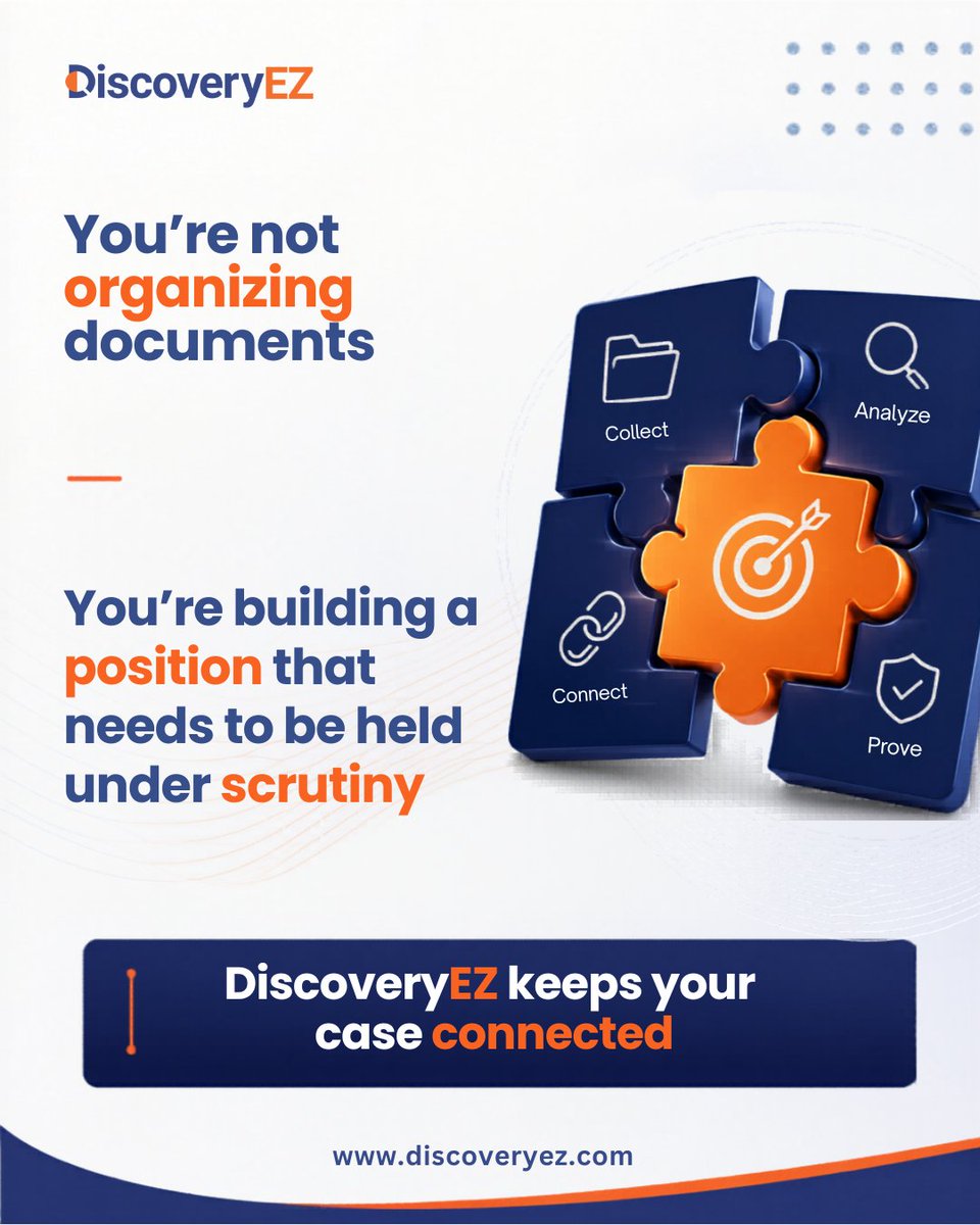 DiscoveryEz's tweet photo. Strong cases aren’t built at the end.
They’re built as you review.
Your workflow should reflect that.
#LitigationStrategy #DiscoveryEZ #LegalTech #EvidenceReview #CasePreparation #TrialPrep #LegalWorkflow #eDiscovery #Lawyers #CaseBuilding https://t.co/QKYgKjS90G