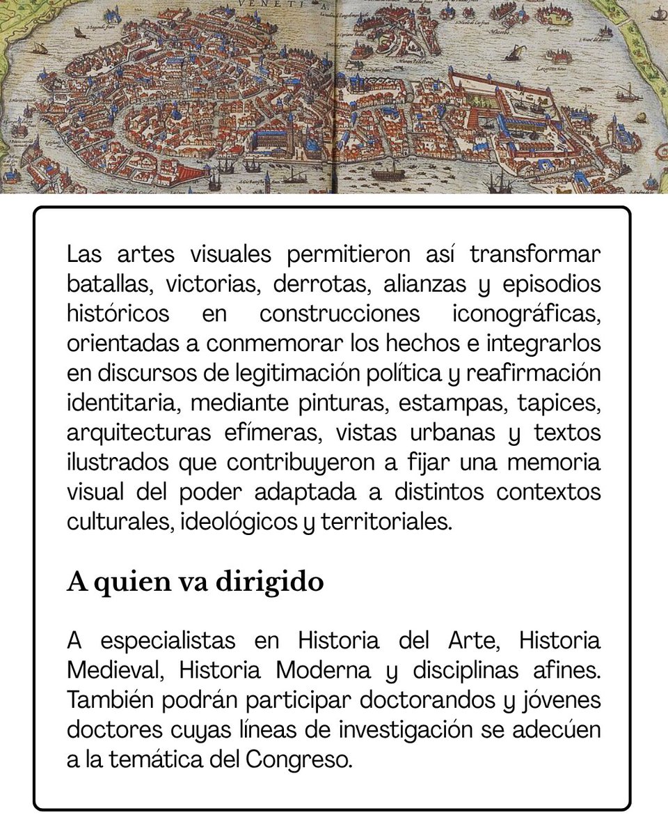 iha_uji's tweet photo. Os recordamos que sigue abierta la convocatoria del Congreso Internacional “Narrativas visuales del poder en el Mediterráneo (siglos XV–XVII)”. 🌍🎨⚔️

Dejamos toda la información clave en las imágenes del siguiente hilo📌 https://t.co/84ABLdTPKi