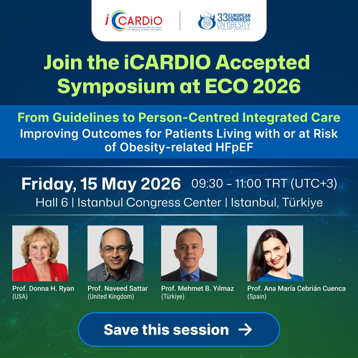 iCardioAlliance's tweet photo. HAPPENING AT #ECO2026!
The #iCARDIO Alliance presents its Accepted Symposium on integrated, person-centred care for obesity-related HFpEF, marking the first global presentation of the iCARDIO Implementation Guidelines.

Save your seat: https://t.co/OLe2HT4CUl

#HFpEF #Cardiology https://t.co/9p0BO2TvhP