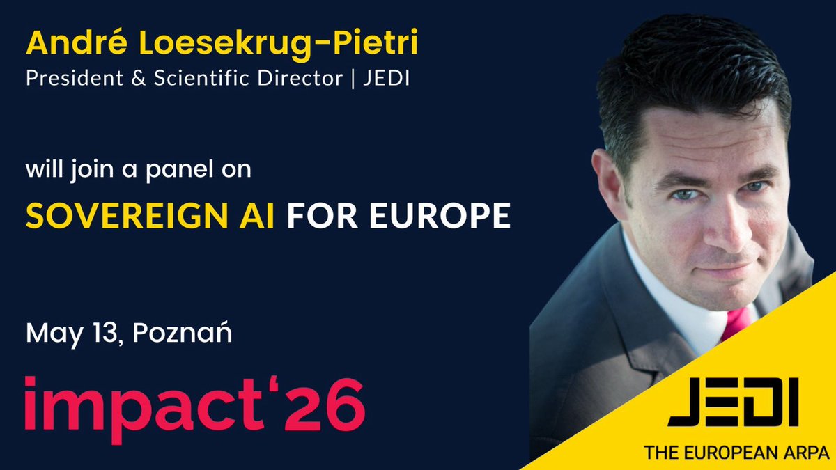 EuroJedi's tweet photo. Excited to have our Chair @andrepietri at the landmark conference #Impact26 in Poznan to speak on a @ProSyn panel alongside @Jo_Coburn @AnkeHassel Lukas Kacena @Caffar3Cristina - and call for a Europe that is much bolder in making calculated #BigBets in tech - for competitiveness & democracy
#TheEuropeanARPA #FeelTheImpact