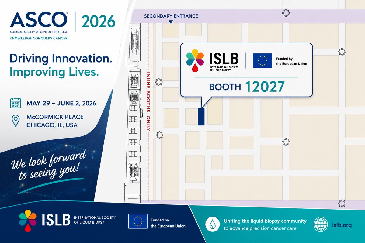 isliquidbiopsy's tweet photo. 🧬 Join ISLB at @ASCO 2026

Meet us at our booth and connect with the global liquid biopsy community.

📍 Booth #12027
📅 ASCO Annual Meeting 2026
✅ Learn about ISLB programs & initiatives
✅ Explore educational resources
✅ Discover membership opportunities
✅ Network with experts in liquid biopsy

📌 Membership is free — join us and be part of the community
👉 We look forward to seeing you at ASCO!

@UmbertoMalapel1 @ElJanLe
@drgandara @MJOSESERRANO19
@ChristianRolfo @RobertoBoreaMD
@LuisRaezMD
@DrYukselUrun @ErulEnes
@ReduzziCarol @jlb_islb @ddemiguelperez
@PasqualePisapia @Al3ssandroRusso
@eleonora_nicolo @DrMirallas @BrunaPellini @ASCO