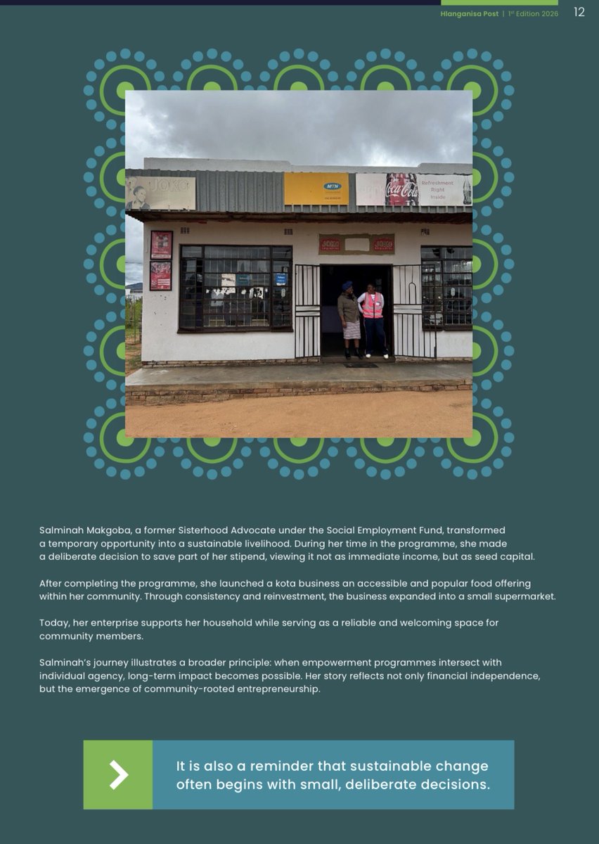 _Hlanganisa's tweet photo. From Sisterhood Advocate to entrepreneur!
We are proud of Salminah Makgoba from, whose journey through the Sisterhood Advocates Programme shows what happens when opportunity meets determination. 

Read more impact stories in our First Quarter Newsletter: https://t.co/NmSgBquG61 https://t.co/vGUQaj5l11