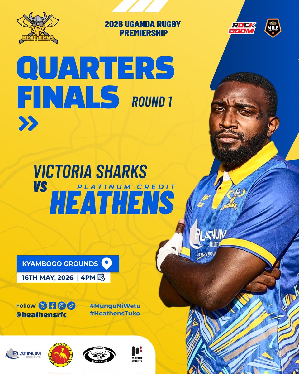 HeathensRFC's tweet photo. PLAYOFFS! 🔒

Familiar grounds, Familiar opponents, New challenge. 

We’re back at KYAMBOGO GROUNDS this Saturday. 
#HeathensTuko || #MunguNiWetu https://t.co/MK1MegRuLM