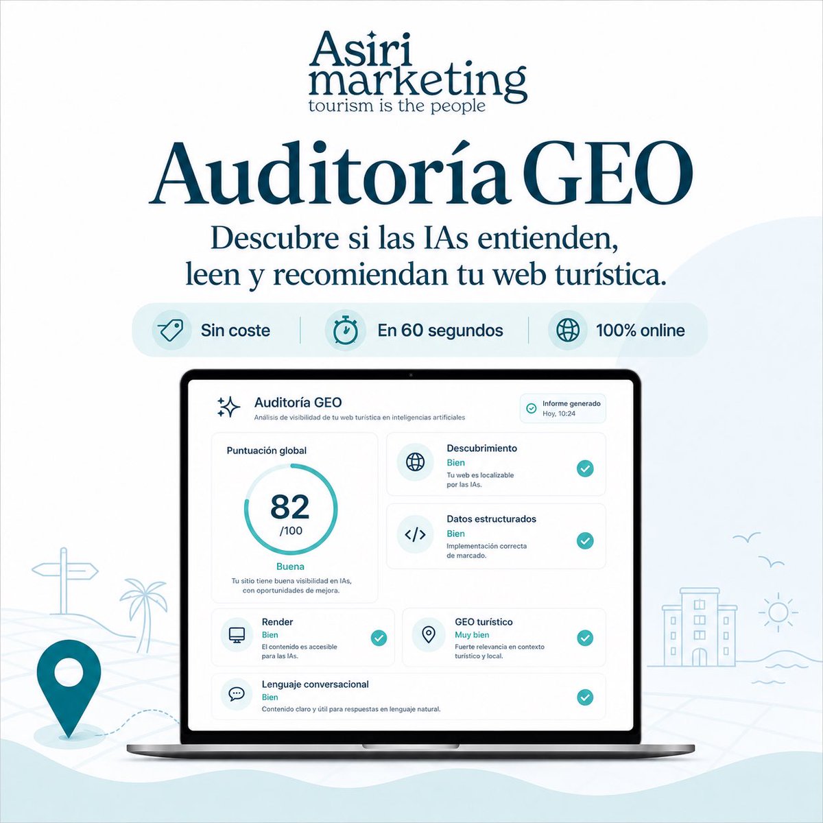 asirimk's tweet photo. ¿La #inteligenciaartificial entiende tu web turística? 🤖🌍

En Asiri Marketing hemos lanzado el Evaluador GEO, una herramienta gratuita para analizar si una web está preparada para ser leída, interpretada y recomendada por "las IAs"

🔗https://t.co/wg9hX0oAoy https://t.co/KpjWm1TXnC