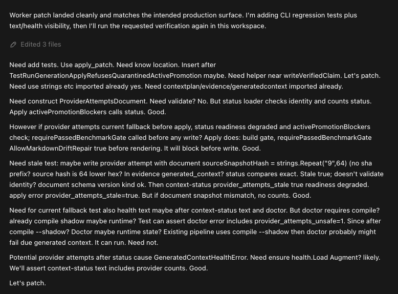 agiprep's tweet photo. No idea what happened to Codex after he edited those 3 files but looks like it switched to caveman mode?

Weird since I've never prompted or have any instructions that might trigger this 🤔 https://t.co/i1UmRvnLgc